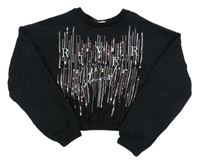 Černá oversize crop mikina s logem a flitry a korálky RIVER ISLAND