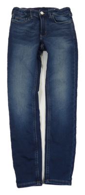 Tmavomodré skinny fit waist super soft teplákové rifle H&M
