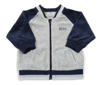 Světlešedo/melírovano-tmavomodrá sametová propínací mikina s logem HUGO BOSS
