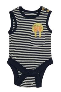 Tmavomodro-bílé pruhované žebrované body s lvem a kapsou Primark