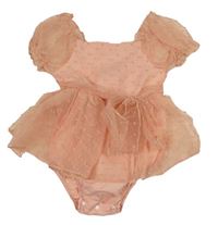 Růžová puntíkatá síťovaná šatová tunika s všitým body