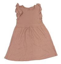 Starorůžové žebrované šaty s volánky H&M