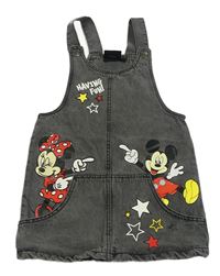 Tmavošedé riflové laclové šaty s Minnie a Mickeym Disney