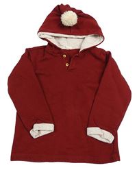 Vínová mikina s kapucí s bambulí H&M