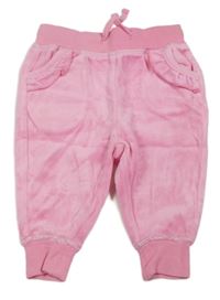 Růžové sametové tepláky s volánky Mothercare