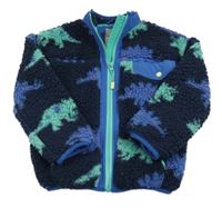 Tmavomodrá huňatá podšitá bunda s dinosaury zn. M&S