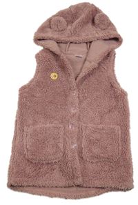 Starorůžová chlupatá propínací vesta s kapucí