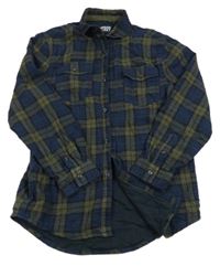 Tmavomodro-khaki-černá kostkovaná podšitá košile Next