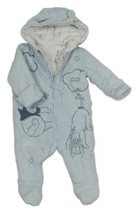 Světlemodro-bílá pruhovaná zateplená kombinéza s Pú s přáteli a kapucí George
