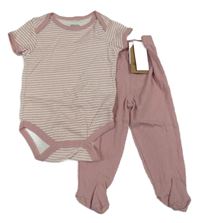 Nové - 2set - Bílo-starorůžové pruhované body + žebrované polodupky Chick Pea