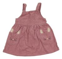 Starorůžové manšestrové laclové šaty s kapsami s králíky Primark