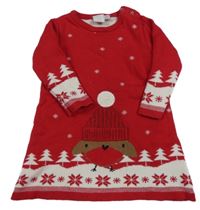 Červené svetrové šaty s ptáčkem Miniclub