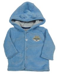 Světlemodrá chlupatá propínací mikina s mývalem a kapucí Ergee