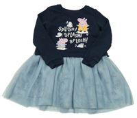 Tmavomodro-modré teplákovo/tylové šaty s Peppou