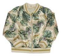 Béžová saténová podšitá bunda s listy a zvířaty H&M