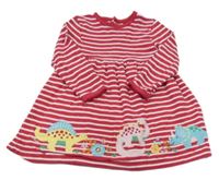 Malinovo-bílé pruhované šaty s dinosaury Jojo Maman Bébé