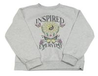 Světlešedá melírovaná mikina s yin yang znakem a motýly Primark