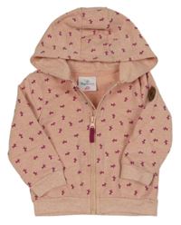 Růžová melírovaná propínací mikina s koňmi a kapucí Topomini