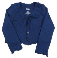 Tmavomodrý úpletový propínací crop svetr