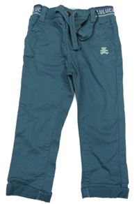 Tmavozelené plátěné kalhoty s úpletovým pasem