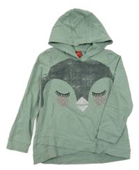 Zelenošedá mikina s tučňákem a kapucí S. Oliver