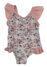 Bílé květované jednodílné plavky s motýly Primark