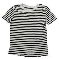 Smetanovo-černé pruhované žebrované crop tričko H&M