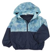 Modro-tmavomodrá šusťáková jarní bunda s batikováním a kapucí H&M