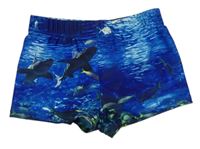 Modré vzorované nohavičkované plavky se žraloky Kiki&Koko