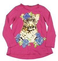 Růžové triko s leopardem a květy kids