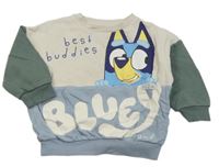 Smetanovo-modro-zelená kostkovaná mikina s Bluey 