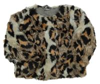 Šedo-hnědo-černý leopardí kožešinový podšitý kabátek Next