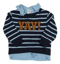 Tmavomodro-modrá pruhovaná mikina s nápisem a košilovým límečkem Topomini