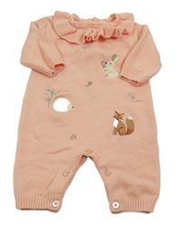Meruňkový pletený overal se zvířátky a volánkem Nutmeg