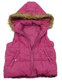 Tmavorůžová šusťáková zateplená vesta s kapucí s kožešinou Lupilu