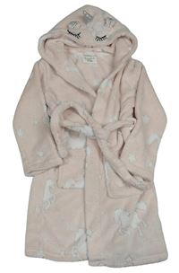 Světlerůžový plyšový župan s jednorožci a kapucí Primark