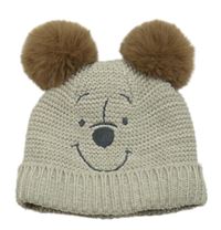 Šedá pletená čepice s bambulemi - medvěd George