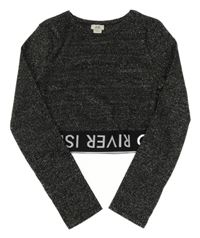 Černo-stříbrné crop triko s nápisem River Island