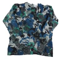 Modro-zeleno-šedý vzorovaný merino svetr 