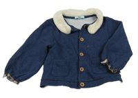 Tmavomodrá propínací mikina s chlupatým límečkem 