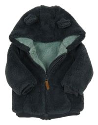 Tmavošedá huňatá zateplená propínací mikian s kapucí John Lewis