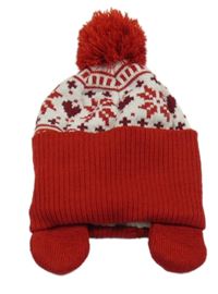 Červeno-bílá vzorovaná podšitá čepice s bambulí Pep&Co