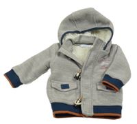 Šedá fleecová zateplená mikina s kapsami a kapucí 