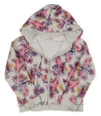 Šedo-růžová propínací mikina s tukany a kapucí 