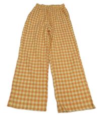Pomerančovo-žluté kostkované lehké kalhoty Shein