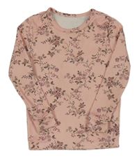 Růžové žebrované květované triko Shein