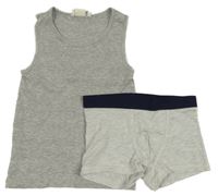 2 set - šedý nátělník + šedé melírované boxerky 