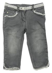Šedé crop skinny rifle s bílou krajkou Topolino
