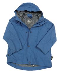 Tmavomodrá šusťáková funkční bunda s logem a kapucí Jack Wolfskin