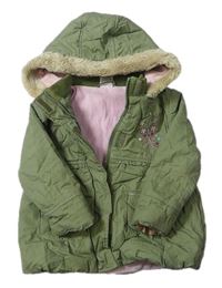 Khaki šusťáková zimní bunda s výšivkou a kapucí M&Co.